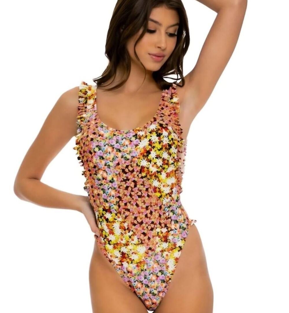NWT Luli Fama Miami garden nights tank open sides thong one piece swimsuit Sz S